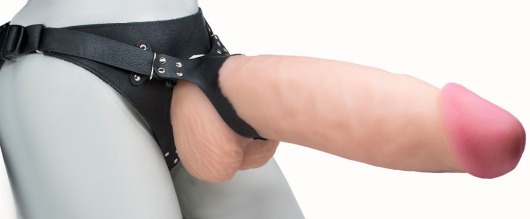 Телесный реалистичный фаллоимитатор на черных трусиках Real Big Strap-On - 34,5 см. - LOVETOY (А-Полимер) - купить с доставкой в Кирове