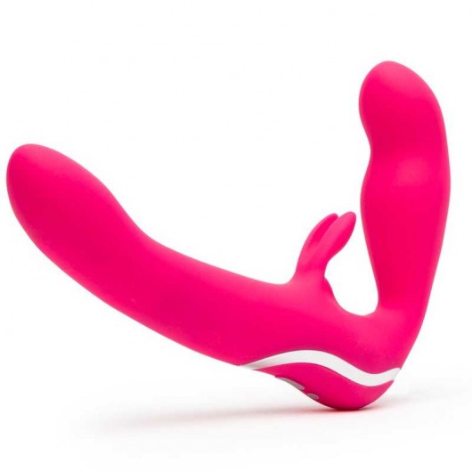 Ярко-розовый безремневой страпон Rechargeable Vibrating Strapless Strap-On - Happy Rabbit - купить с доставкой в Кирове