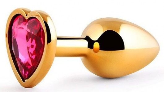 Золотистая анальная пробка с малиновым кристаллом-сердечком - 7 см. - Anal Jewelry Plug - купить с доставкой в Кирове