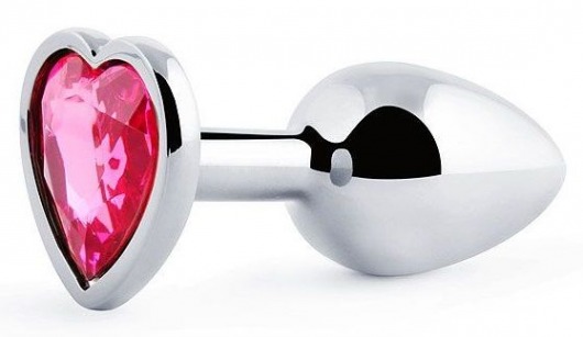Серебристая анальная пробка с малиновым кристаллом-сердечком - 7 см. - Anal Jewelry Plug - купить с доставкой в Кирове