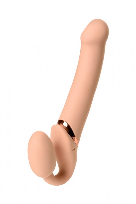 Телесный безремневой вибрострапон Vibrating Bendable Strap-On L - Strap-on-me - купить с доставкой в Кирове