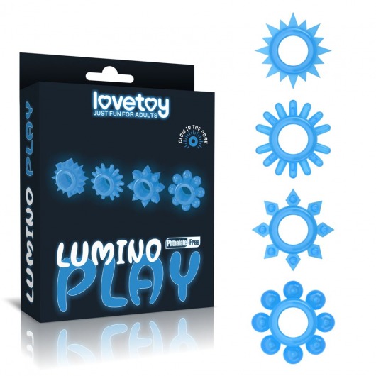 Набор из 4 голубых, светящихся в темноте эрекционных колец Lumino Play - Lovetoy - в Кирове купить с доставкой