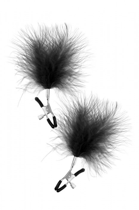 Зажимы на соски с черными пуховыми кисточками Sweet Caress Feather Nipple Clumps - Sweet Caress - купить с доставкой в Кирове