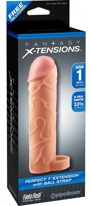 Телесная насадка с кольцом Perfect 1 Extension with Ball Strap - 17 см. - Pipedream - в Кирове купить с доставкой