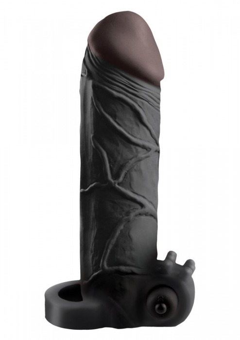 Чёрная вибронасадка с кольцом Vibrating Real Feel 2 Extension - 16 см. - Pipedream - в Кирове купить с доставкой