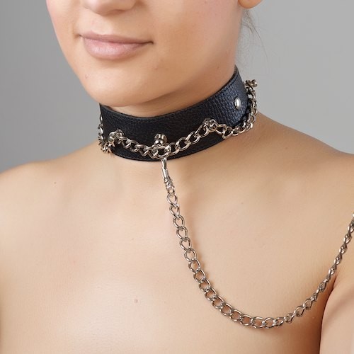 Чёрный ошейник из натуральной кожи - Sitabella - купить с доставкой в Кирове