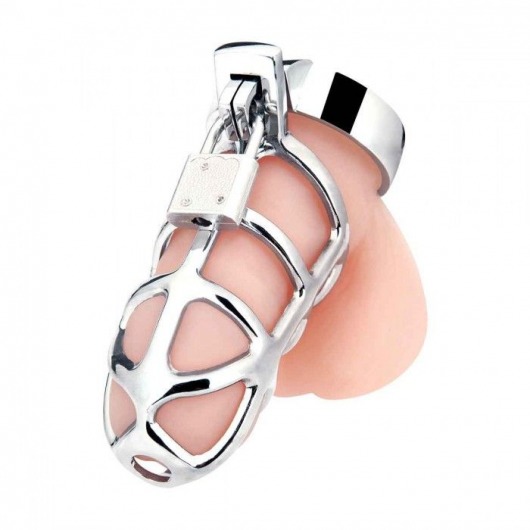 Серебристая металлическая клетка для члена с замком Enslave Cock Cage - BlueLine - купить с доставкой в Кирове