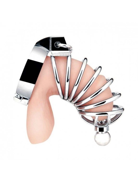 Серебристая клетка для члена Urethral Play Cage - BlueLine - купить с доставкой в Кирове
