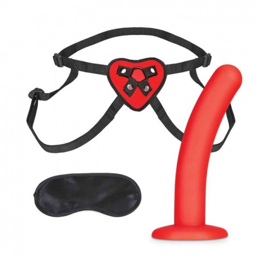 Красный поясной фаллоимитатор Red Heart Strap on Harness   5in Dildo Set - 12,25 см. - Lux Fetish - купить с доставкой в Кирове