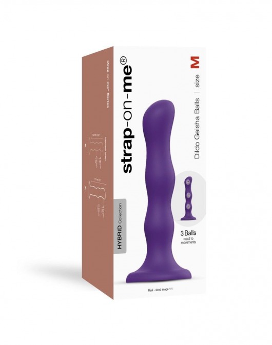 Фиолетовая насадка Strap-On-Me Dildo Geisha Balls size M - Strap-on-me - купить с доставкой в Кирове