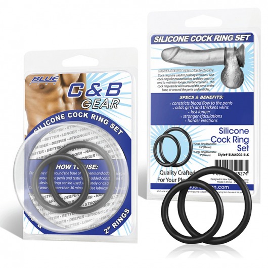 Набор из двух черных силиконовых колец разного диаметра SILICONE COCK RING SET - BlueLine - в Кирове купить с доставкой