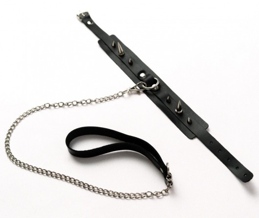 Черный ошейник с шипами и поводком - Crazy Handmade - купить с доставкой в Кирове
