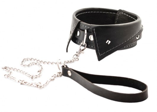 Черный ошейник-воротничок с металлическим поводком - Crazy Handmade - купить с доставкой в Кирове