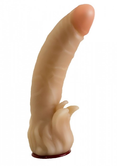 Телесная гелевая насадка-фаллос с клиторальными лепестками - 18,5 см. - LOVETOY (А-Полимер) - купить с доставкой в Кирове