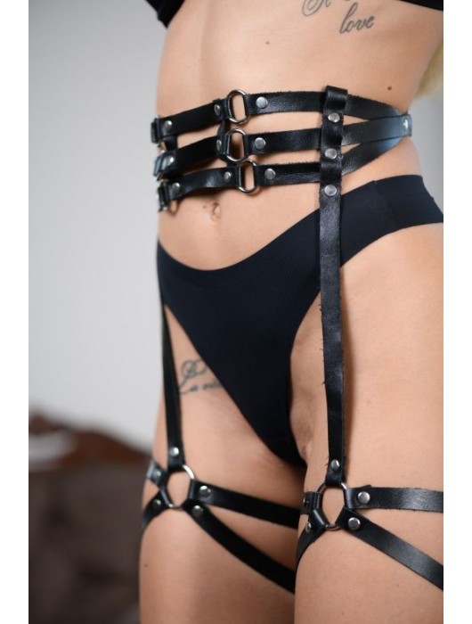 Кожаные гартеры на поясе Esteria - БДСМ Арсенал - купить с доставкой в Кирове