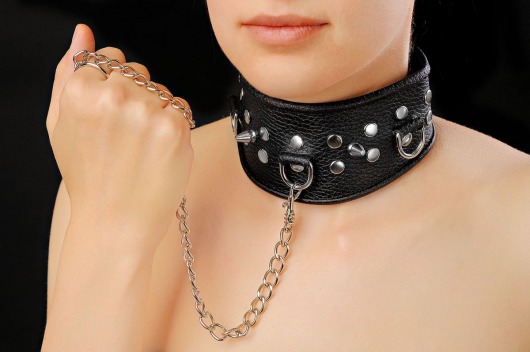 Чёрный ошейник из кожи - Sitabella - купить с доставкой в Кирове