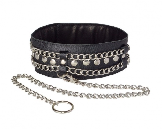 Чёрный ошейник с цепочками и поводком - Sitabella - купить с доставкой в Кирове