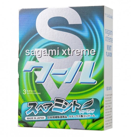 Презервативы Sagami Xtreme Mint с ароматом мяты - 3 шт. - Sagami - купить с доставкой в Кирове