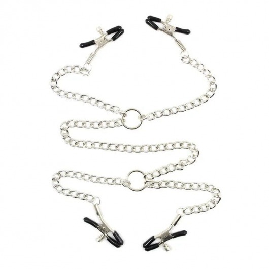 Серебристые зажимы для сосков и половых губ на тонкой цепочке - Notabu - купить с доставкой в Кирове