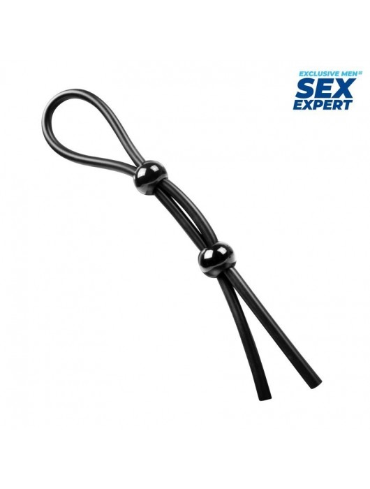 Черное силиконовое лассо с двумя шариками для утяжки - Sex Expert - в Кирове купить с доставкой