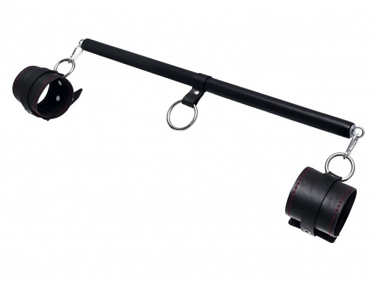 Черная распорка для ног с кожаными манжетами - Pecado - купить с доставкой в Кирове