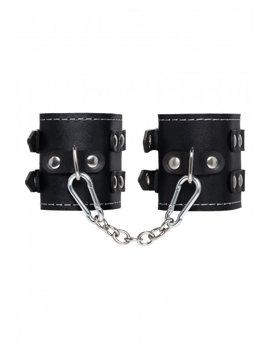 Черные кожаные наручники с двумя ремнями и красной подкладкой - Pecado - купить с доставкой в Кирове