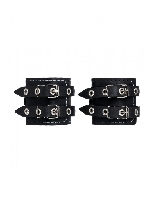 Черные кожаные наручники с двумя ремнями и красной подкладкой - Pecado - купить с доставкой в Кирове