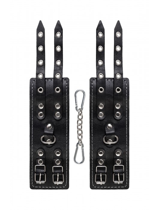 Черные кожаные наручники с двумя ремнями и красной подкладкой - Pecado - купить с доставкой в Кирове