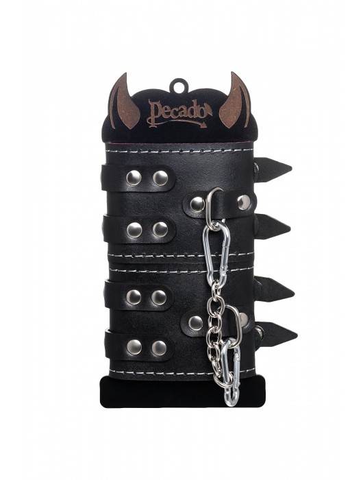 Черные кожаные наручники с двумя ремнями и красной подкладкой - Pecado - купить с доставкой в Кирове