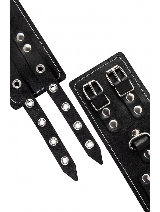 Черные кожаные наручники с двумя ремнями и красной подкладкой - Pecado - купить с доставкой в Кирове