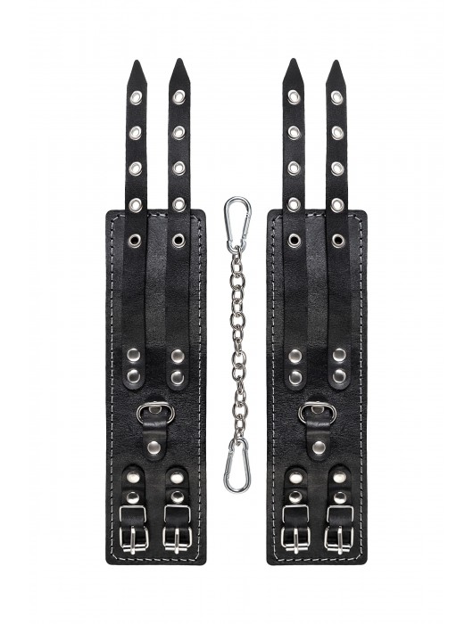 Черные кожаные оковы с двумя ремнями и красной подкладкой - Pecado - купить с доставкой в Кирове