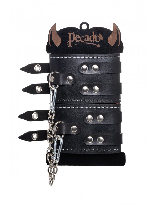 Черные кожаные оковы с двумя ремнями и красной подкладкой - Pecado - купить с доставкой в Кирове
