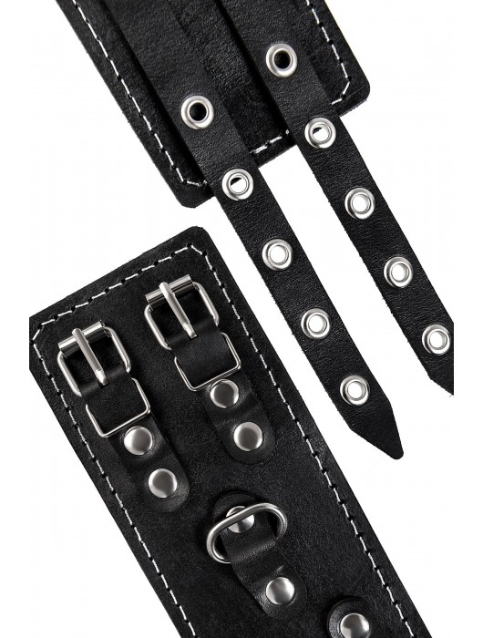 Черные кожаные оковы с двумя ремнями и красной подкладкой - Pecado - купить с доставкой в Кирове