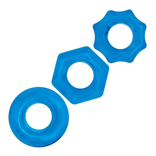 Комплект из трех голубых колец для эрекции 3-Pack Nuts   Bolts Stretch Cock Ring Set - BlueLine - в Кирове купить с доставкой