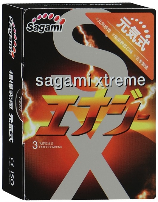 Презервативы Sagami Xtreme ENERGY с ароматом энергетика - 3 шт. - Sagami - купить с доставкой в Кирове