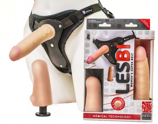 Телесный страпон Harness LESBI с вагинальной пробкой - 16,5 см. - LOVETOY (А-Полимер) - купить с доставкой в Кирове