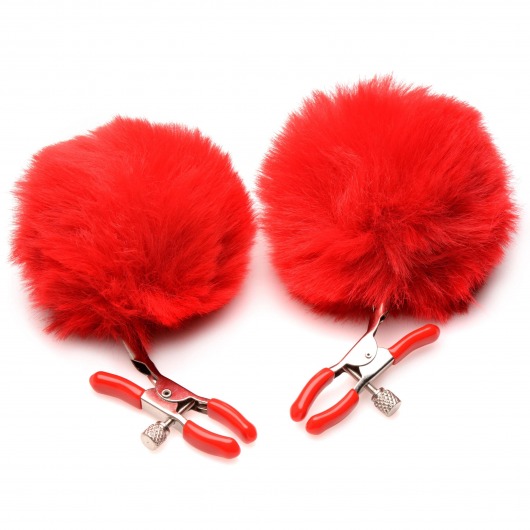 Красные зажимы на соски с помпонами Pom Pom - XR Brands - купить с доставкой в Кирове