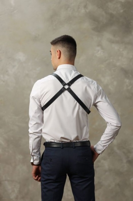 Черная мужская кожаная портупея №4 - БДСМ Арсенал - купить с доставкой в Кирове