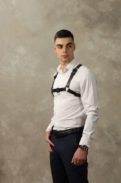 Черная мужская кожаная портупея №4 - БДСМ Арсенал - купить с доставкой в Кирове