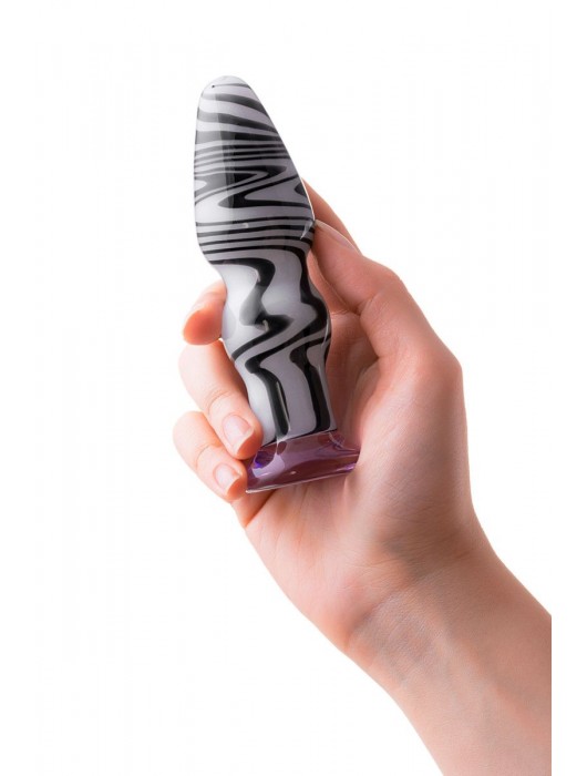 Белая анальная пробка из стекла с чёрными полосами - 11,6 см. - Sexus