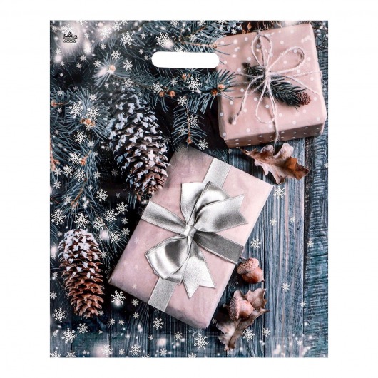 Новогодний пакет с принтом в виде подарков и вырубной ручкой (45х38 см) - Сима-Ленд - купить с доставкой в Кирове