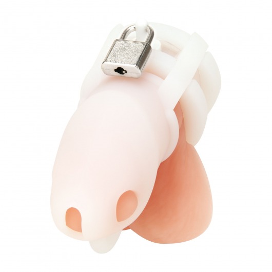 Белая клетка для пениса Silicone Small 2 in Cock Cage With Ball Divider - BlueLine - купить с доставкой в Кирове