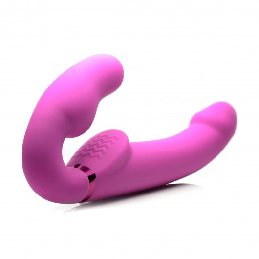 Розовый безремневой страпон с вибрацией и функцией расширения Inflatable Ergo-Fit Strapless Strap-On - XR Brands - купить с доставкой в Кирове