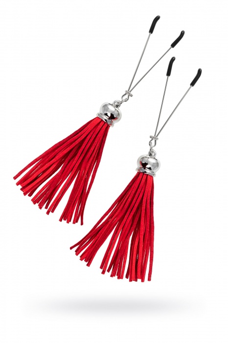 Зажимы на соски «Вилки» с красными кисточками из замши - Pecado - купить с доставкой в Кирове