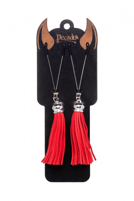 Зажимы на соски «Вилки» с красными кисточками из замши - Pecado - купить с доставкой в Кирове