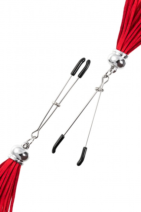 Зажимы на соски «Вилки» с красными кисточками из замши - Pecado - купить с доставкой в Кирове