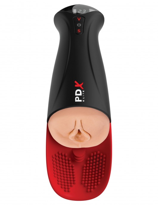 Телесный мастурбатор-вагина в черной колбе с вибрацией Fuck-O-Matic Pro XL - Pipedream - в Кирове купить с доставкой