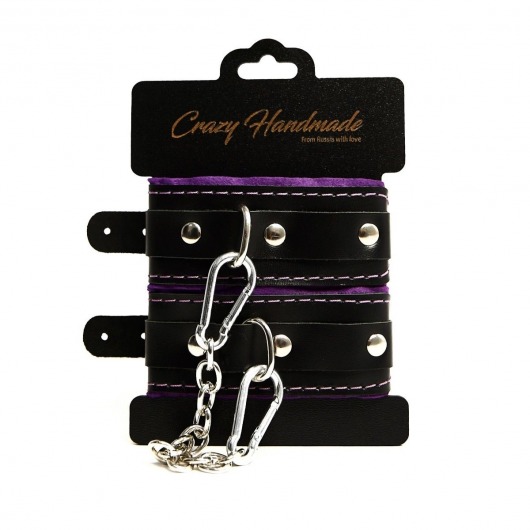Черно-фиолетовые скругленные наручники с мягкой подкладкой - Crazy Handmade - купить с доставкой в Кирове