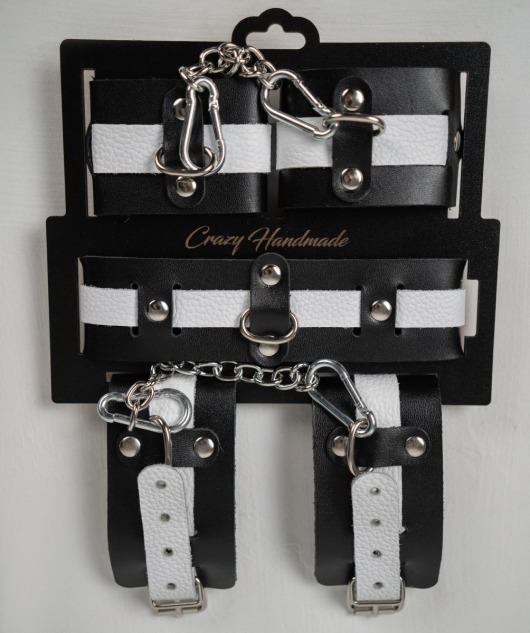 Набор фиксаторов из черной и белой натуральной кожи - Crazy Handmade - купить с доставкой в Кирове
