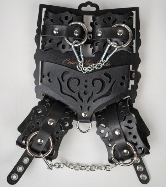 Черный ажурный кожаный набор фиксаций - Crazy Handmade - купить с доставкой в Кирове